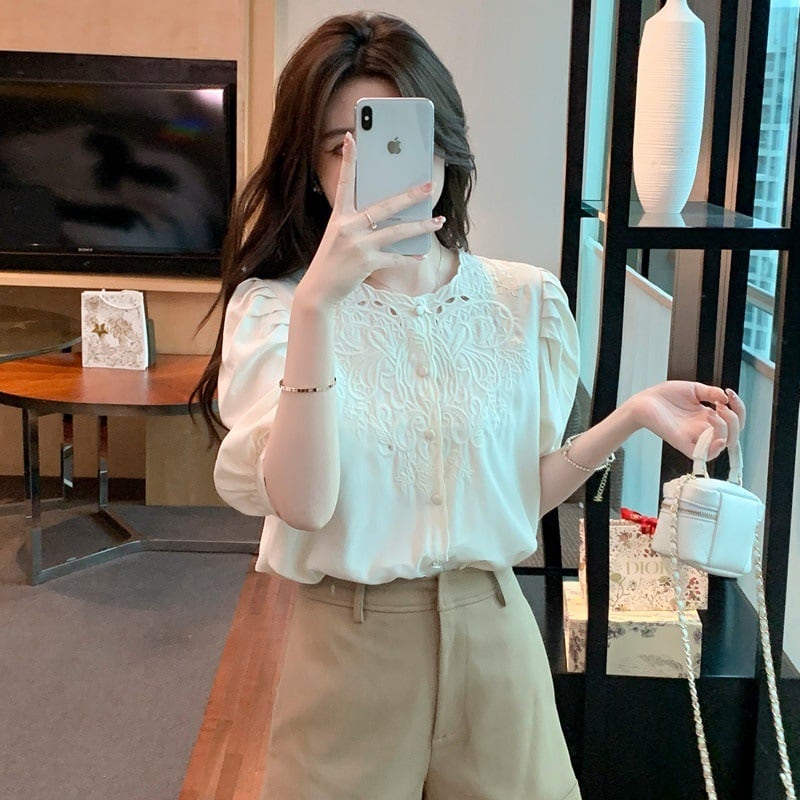 【tops】透かし彫りブラウスF7502