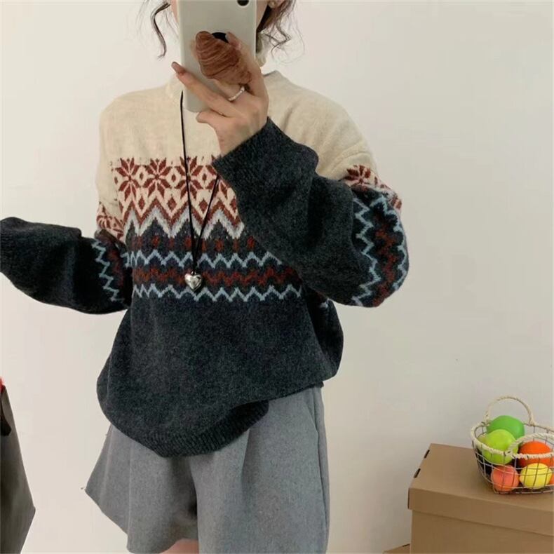 【tops】ジャカードニットセーター　M27137