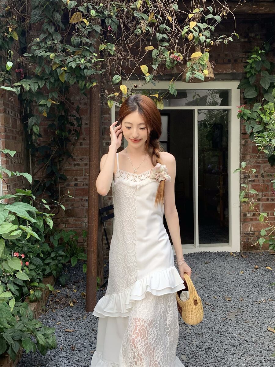 【dress】レースフリル透かし彫りキャミワンピース G21512