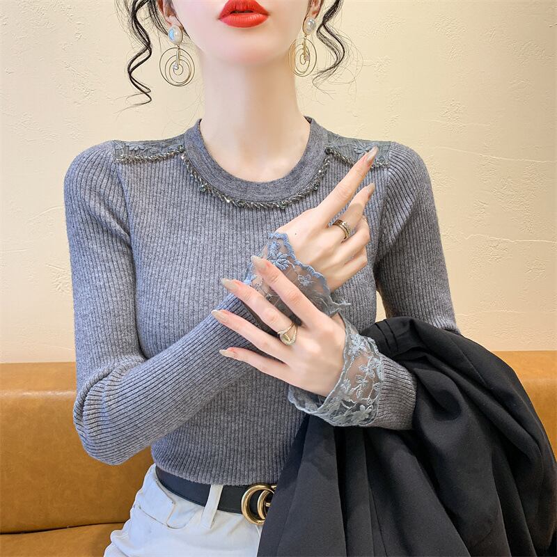 【tops】レース切り替えニットトップス　M27728
