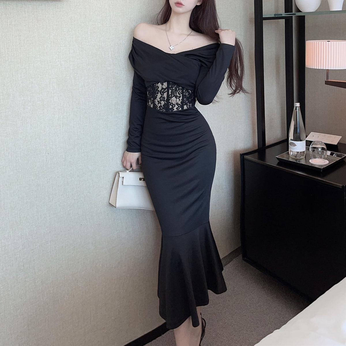 【dress】ウエストレースマーメイドワンピース　N2729