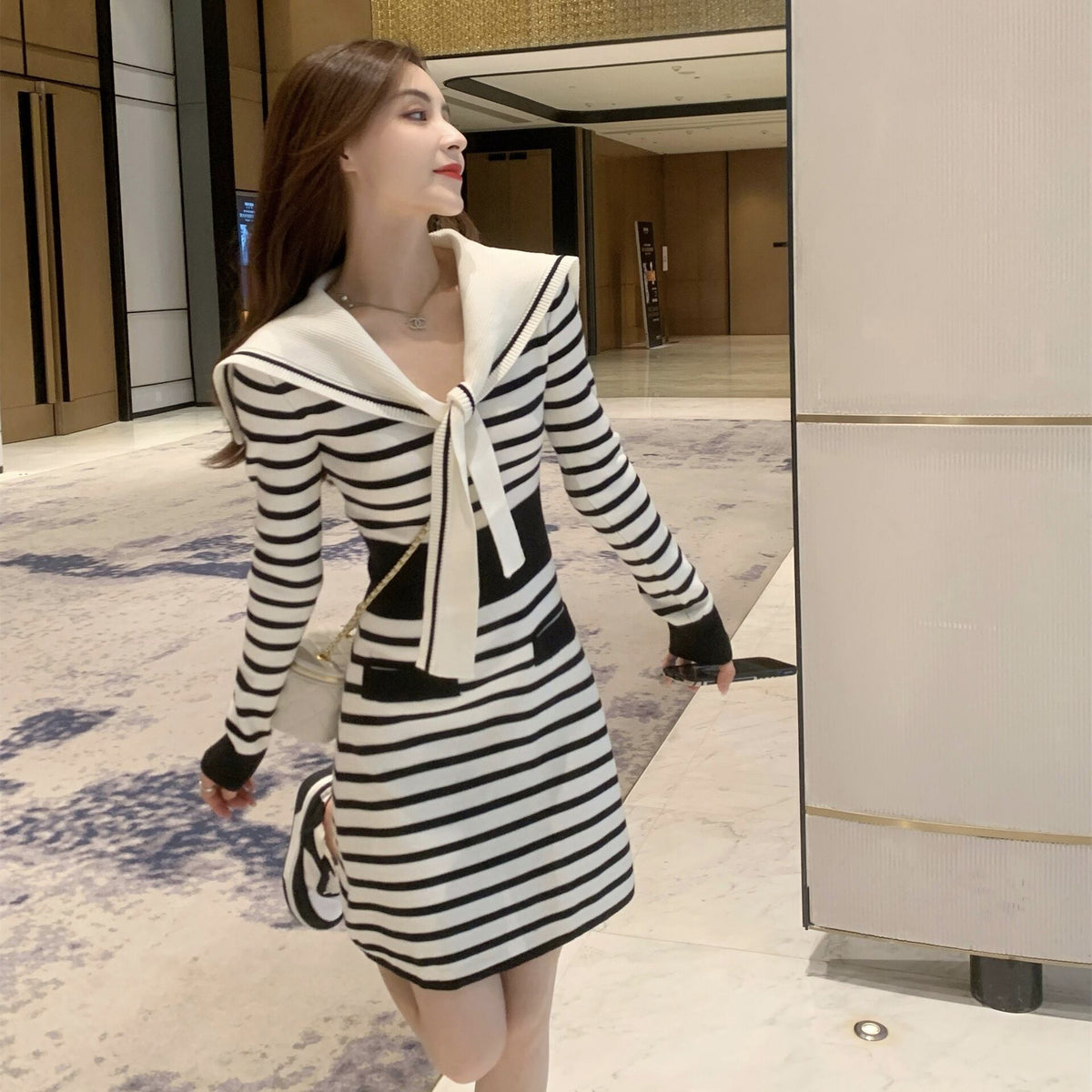 【dress】ボーダー柄ニットワンピース　M18484