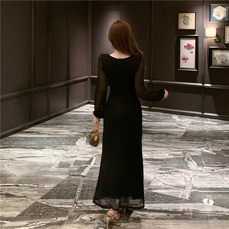 【dress】チュールドッキングロングワンピース Q7872