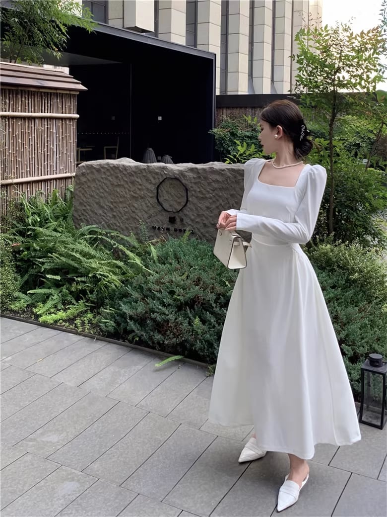 【dress】スクエアネックロングワンピース Q8111