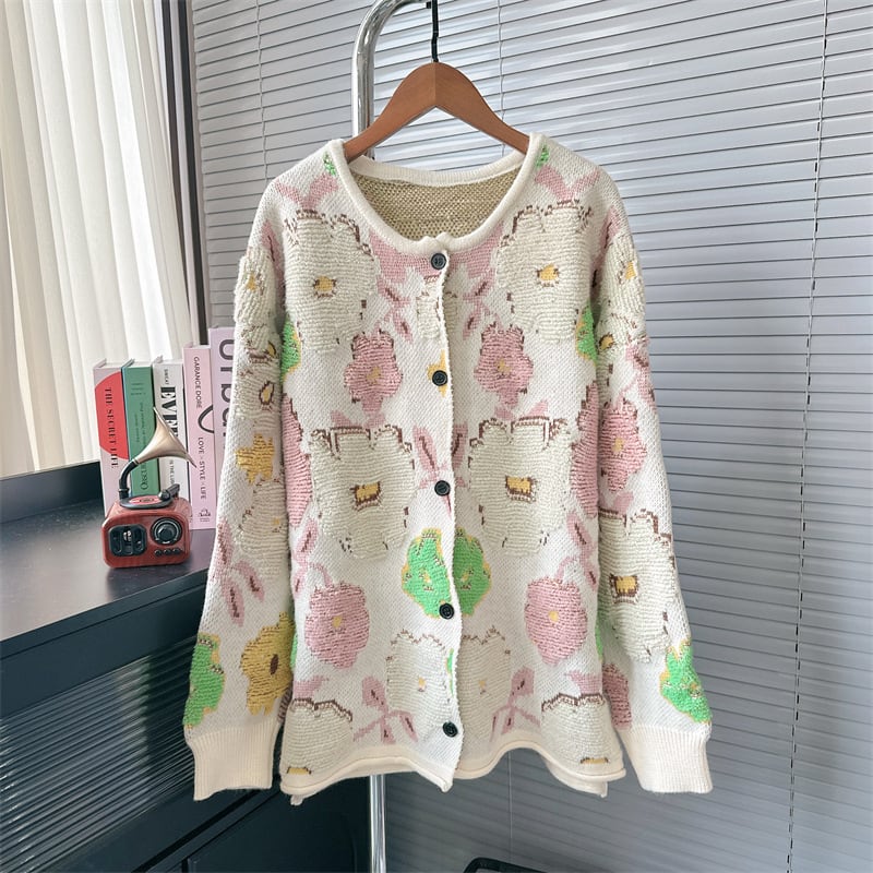 【outer】プリントニットカーデ　M26376