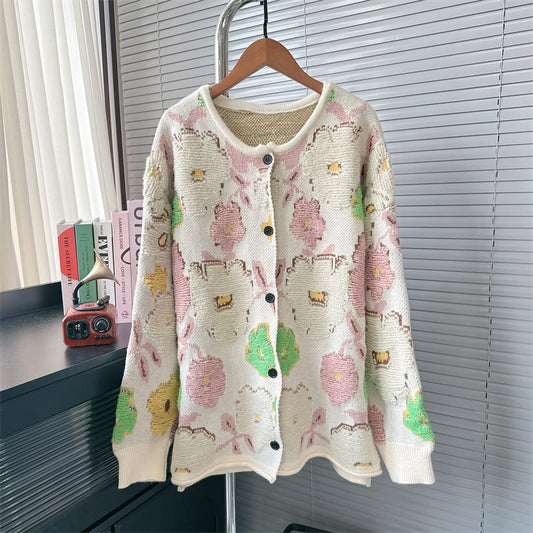 【outer】プリントニットカーデ　M26376