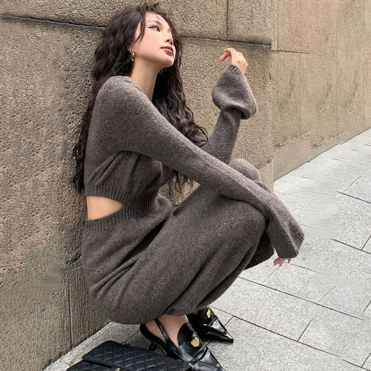 【dress】ウエストカットニットワンピースF8470