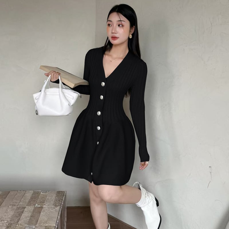 【dress】ペプラムニットワンピース Q7048