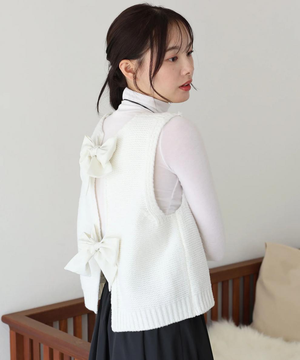 【tops】バックリボンニットベスト　M26367