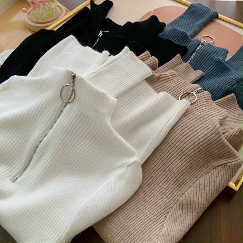 【tops】ファスナーニットトップス　M26487