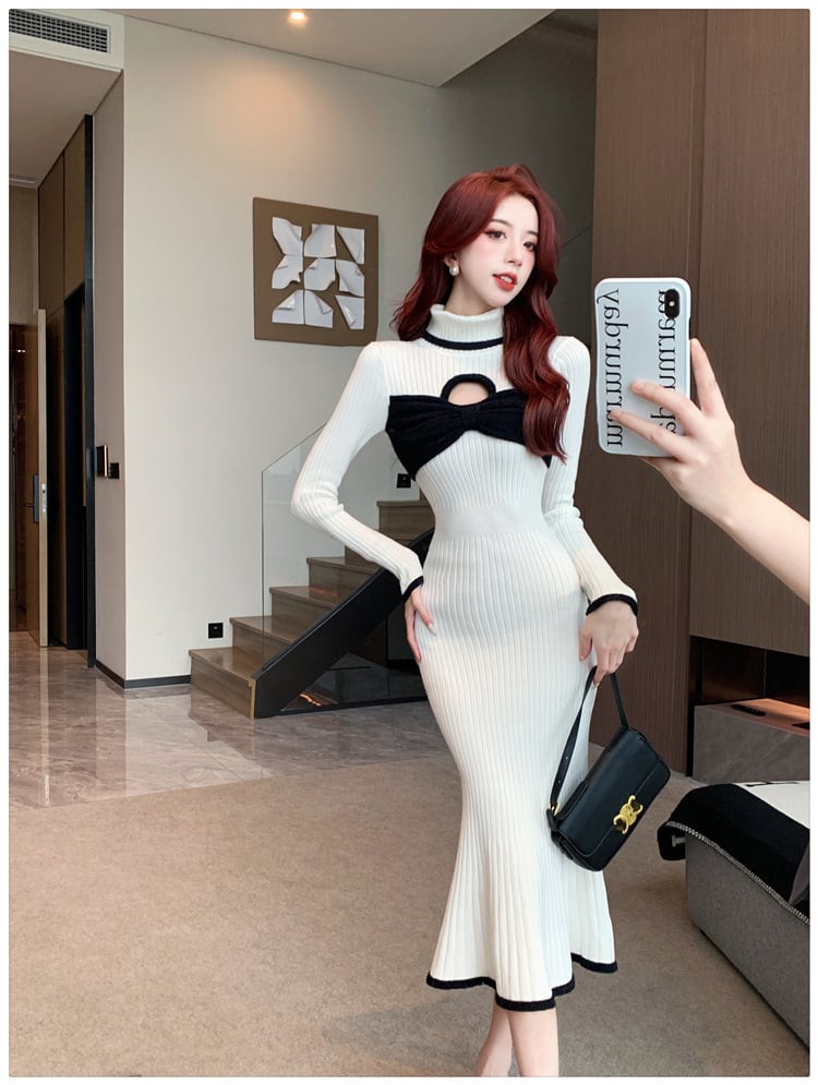 【dress】ドッキングニットワンピース　M18779