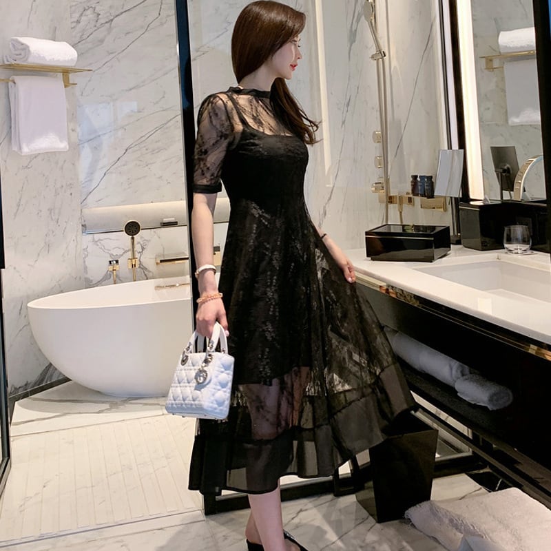 【set】キャミワンピース+メッシュワンピース２点セットG21489