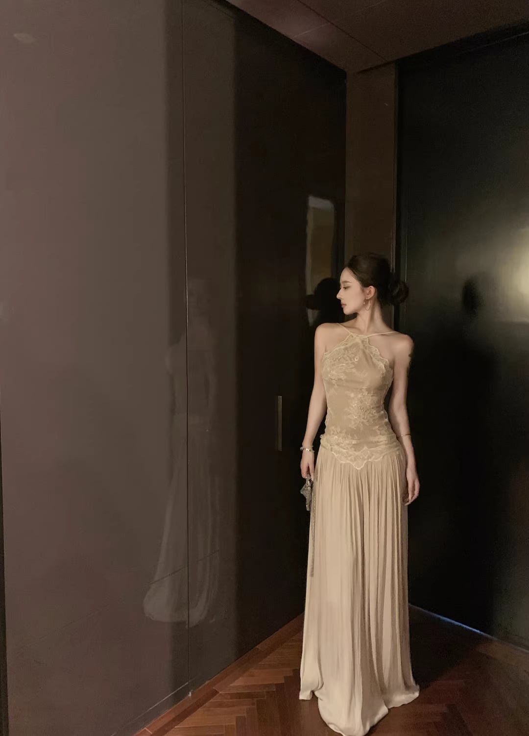 【dress】レースドッキングロングキャミワンピース Q8396