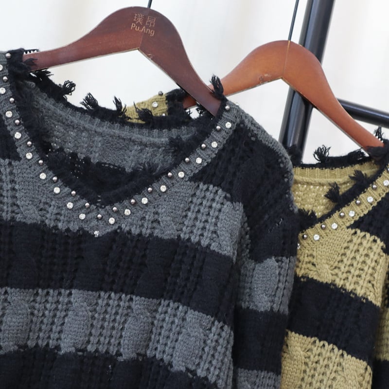 【tops】ボーダー柄ニットセーター　M26031