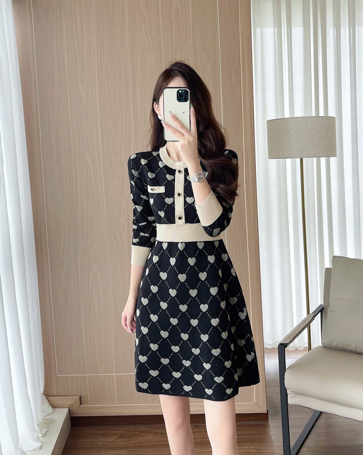 【dress】ハート柄ニットワンピース Q7296