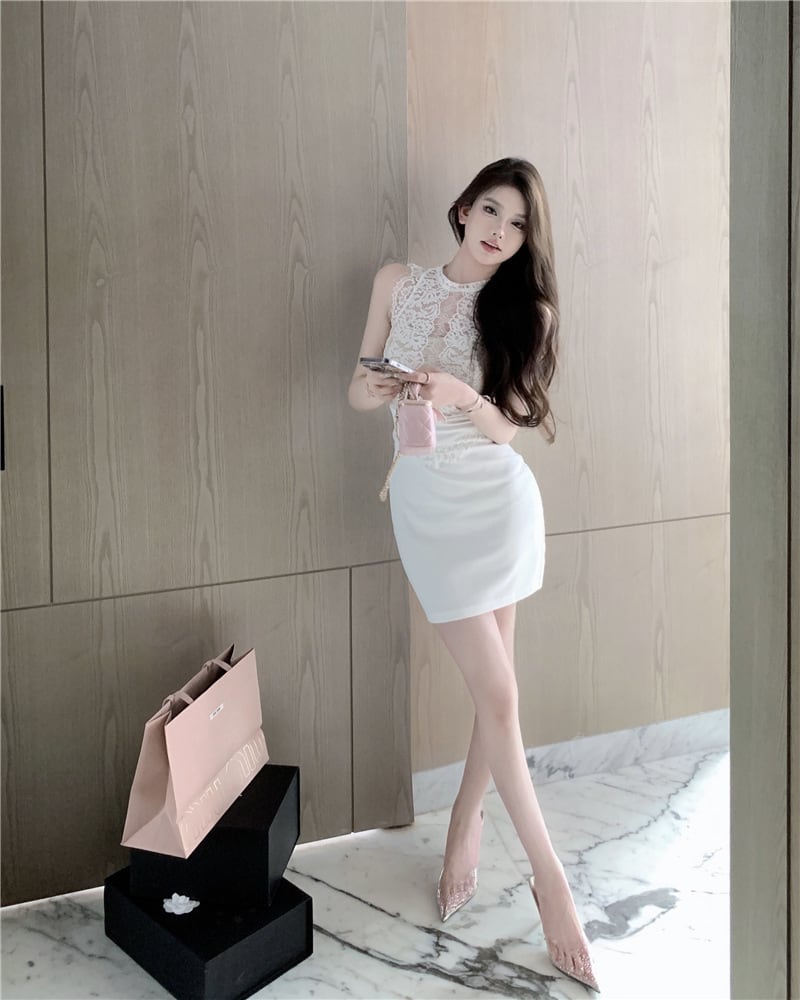 【dress】レース切り替えワンピース　M23912