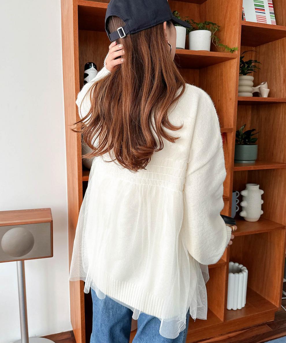 【tops】チュールドッキングニットセーター　M25563