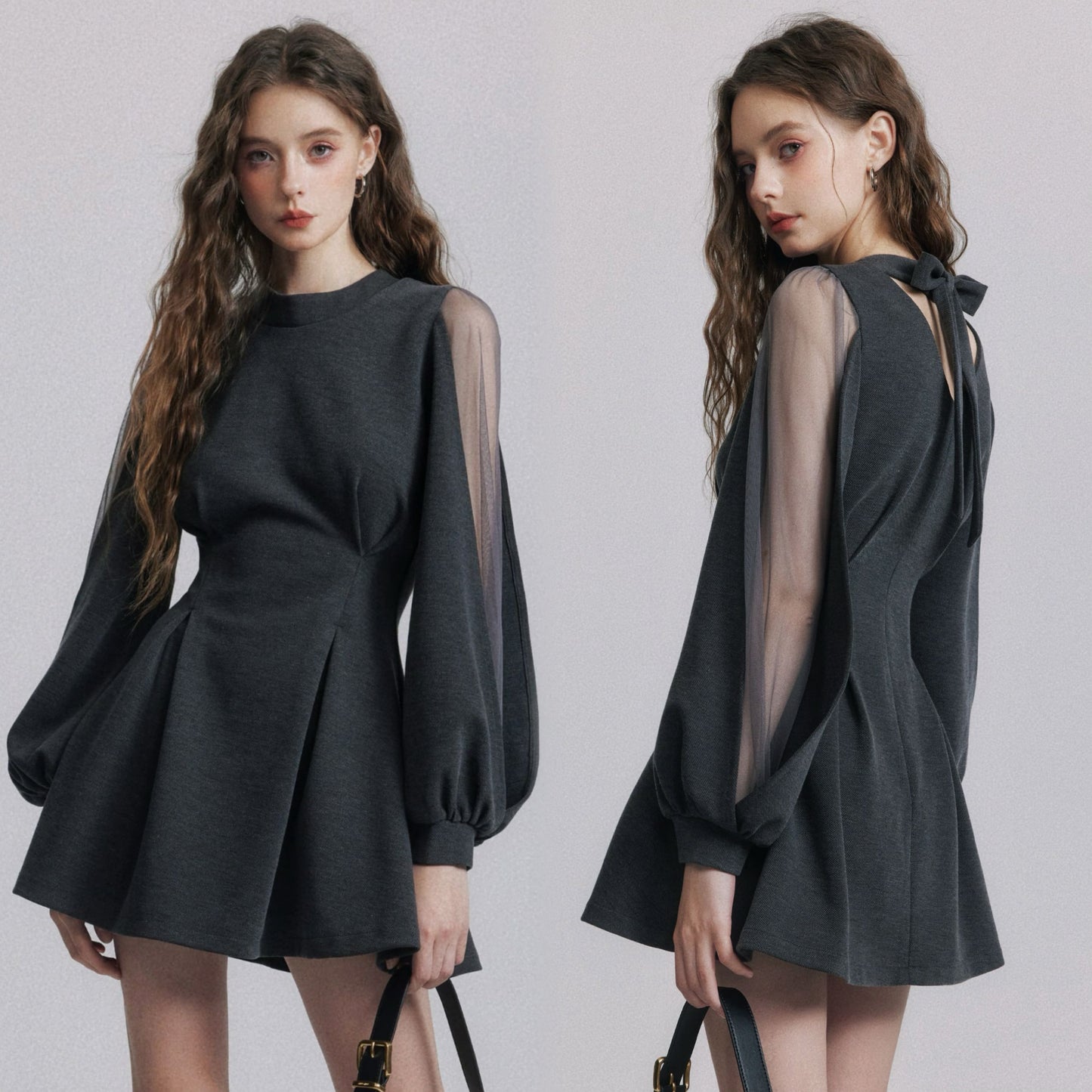 【dress】バックリボンチュールスリーブミニワンピース　N3484