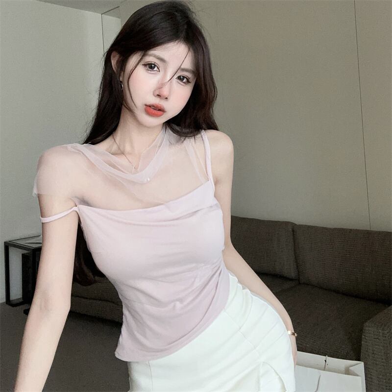 【tops】チュール切り替えTシャツ　M25193