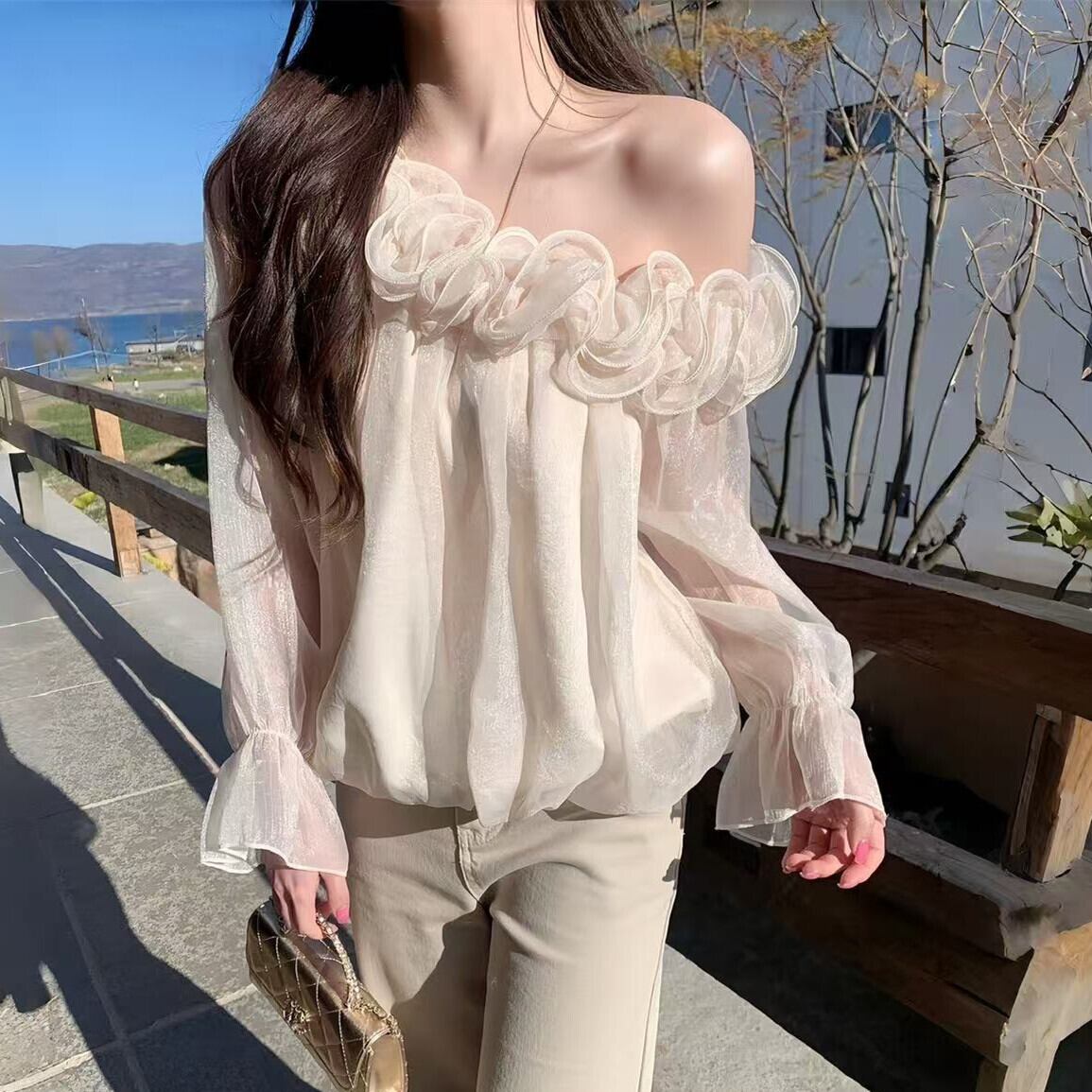 【tops】ワンショルダーシアーブラウス  N3551