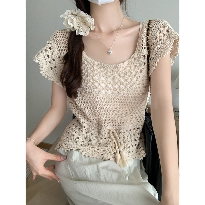 【tops】カットワークニットトップス　M24900