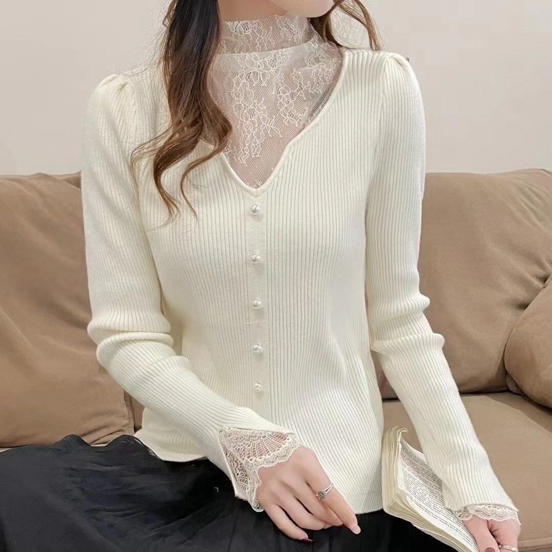 【tops】レースドッキングニットトップス　M28047