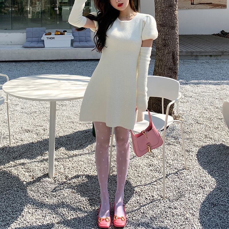 【dress】アームカバー付きニットワンピース　M27717