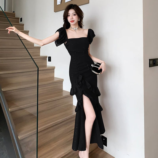 【dress】フリル不規則スリットワンピース G20665