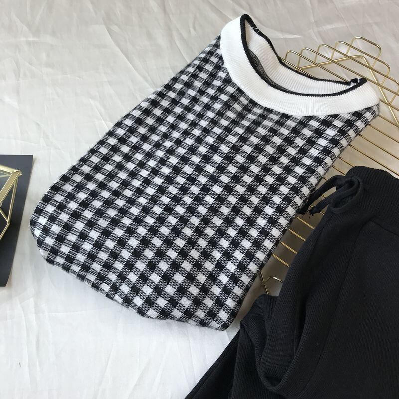 【set】着心地良い気質満点レトロINS風ルーズニットトップス+パンツ２点セット G3138