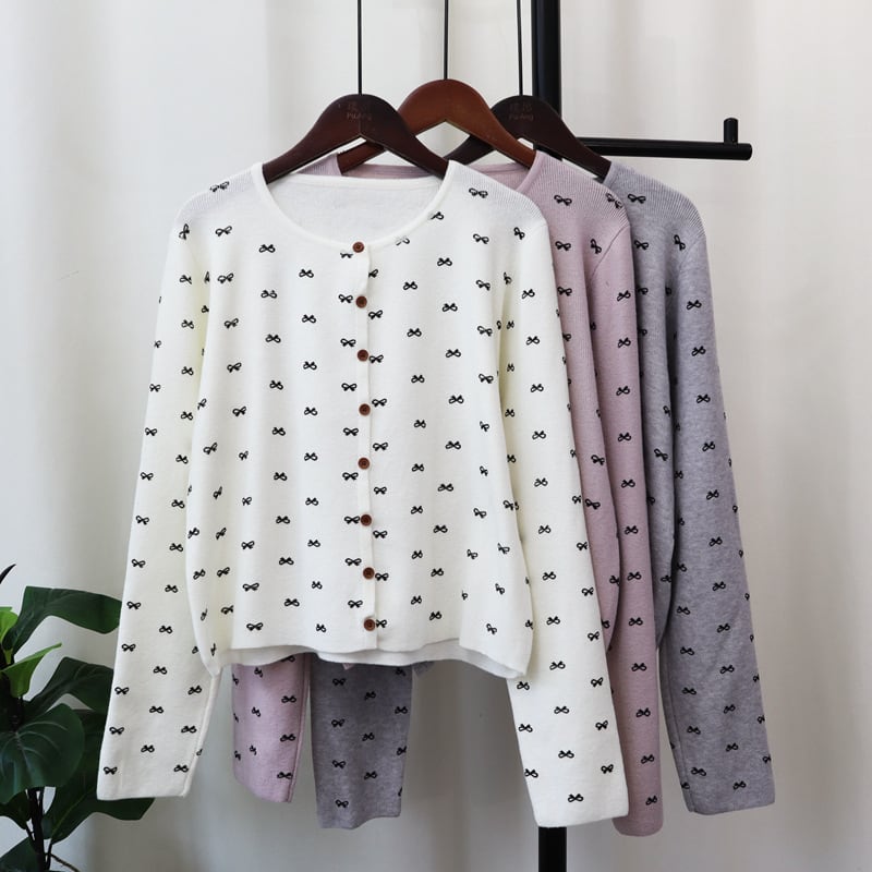 【outer】リボン付きニットカーデ　M25434