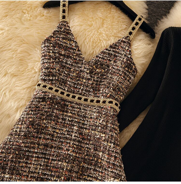 【set】今季マストバイ!気質満点ニットトップス+キャミワンピース秋冬２点セット G3176