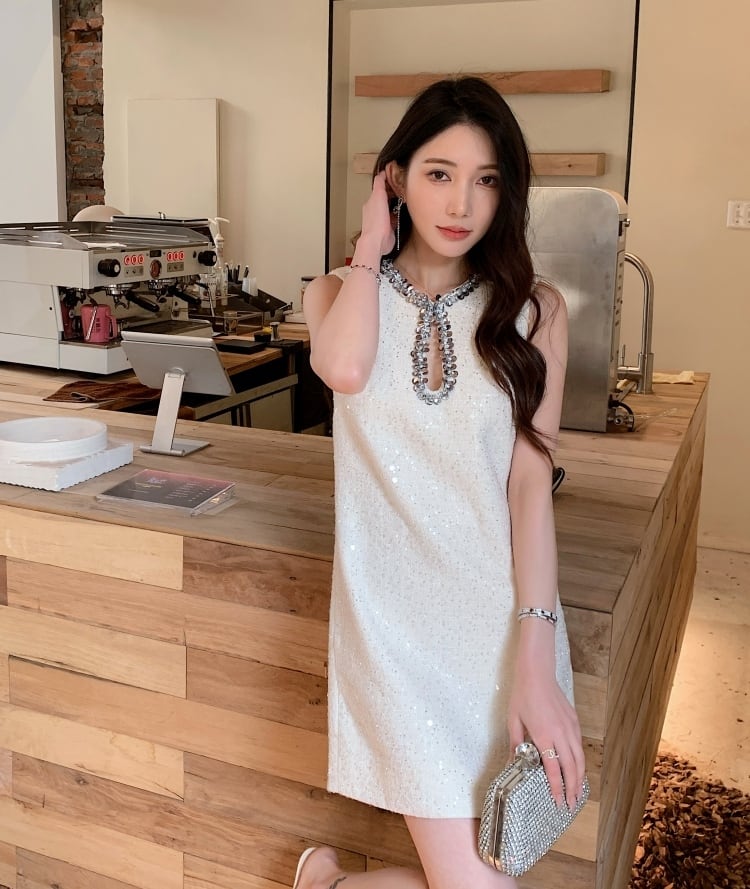 【dress】スパンコール付きツイードワンピース　N2554