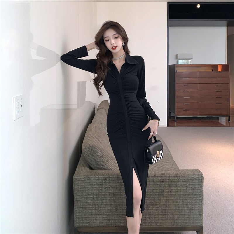 【dress】Vネックギャザーワンピース Q8175