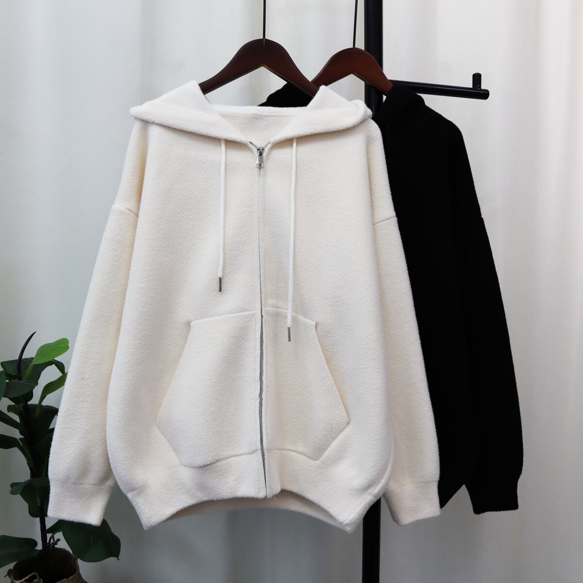 【outer】フード付きニットカーデ　M18674