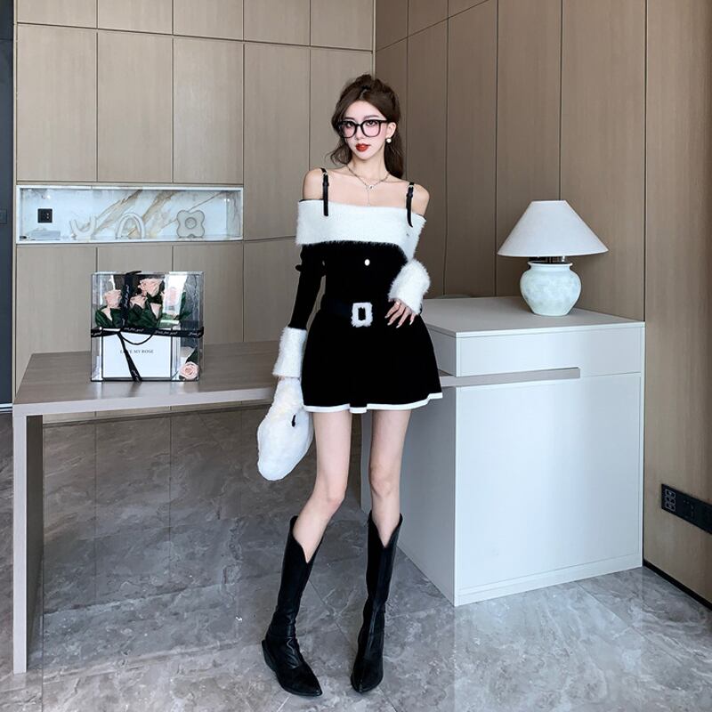 【dress】ストラップショルダーニットワンピース Q6849