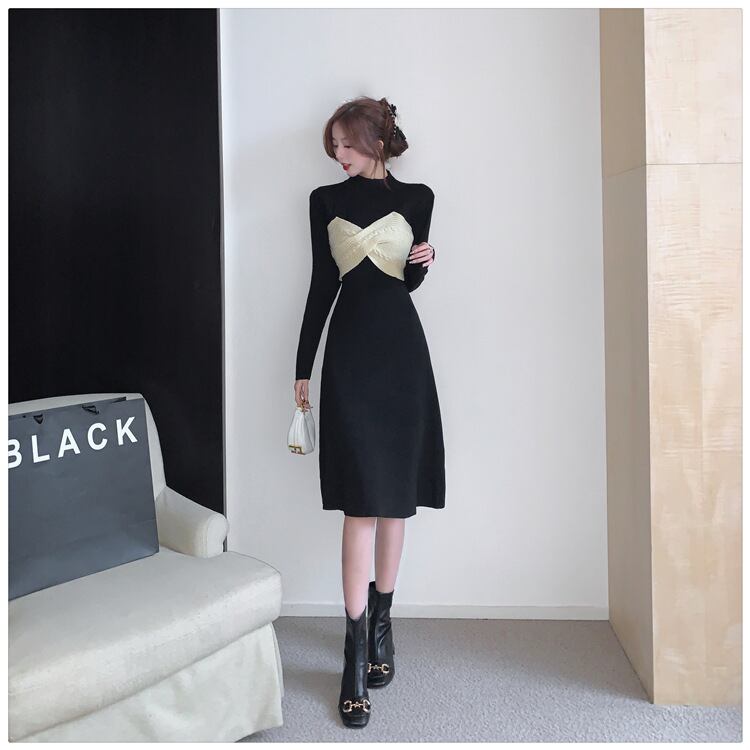 【dress】リボン切り替えニットワンピース　M28579