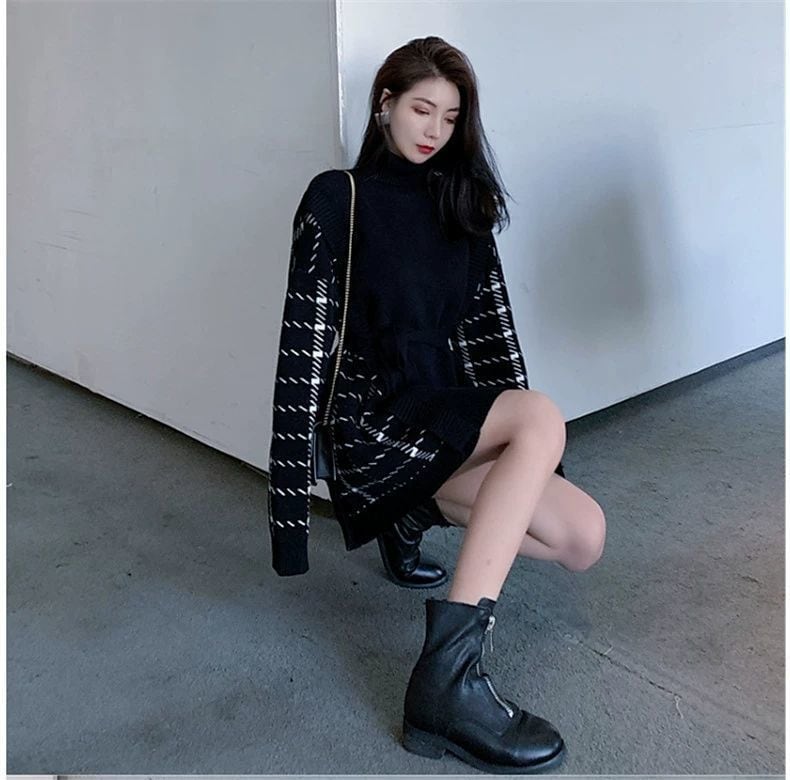 【dress】秋好感度UP!気質満点レトロチェック柄ニットワンピース G1796