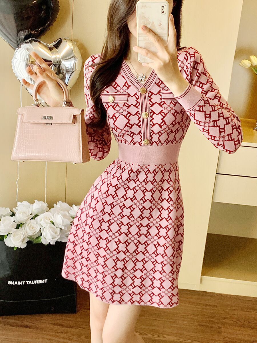 【dress】Vネックニットワンピース　M28425