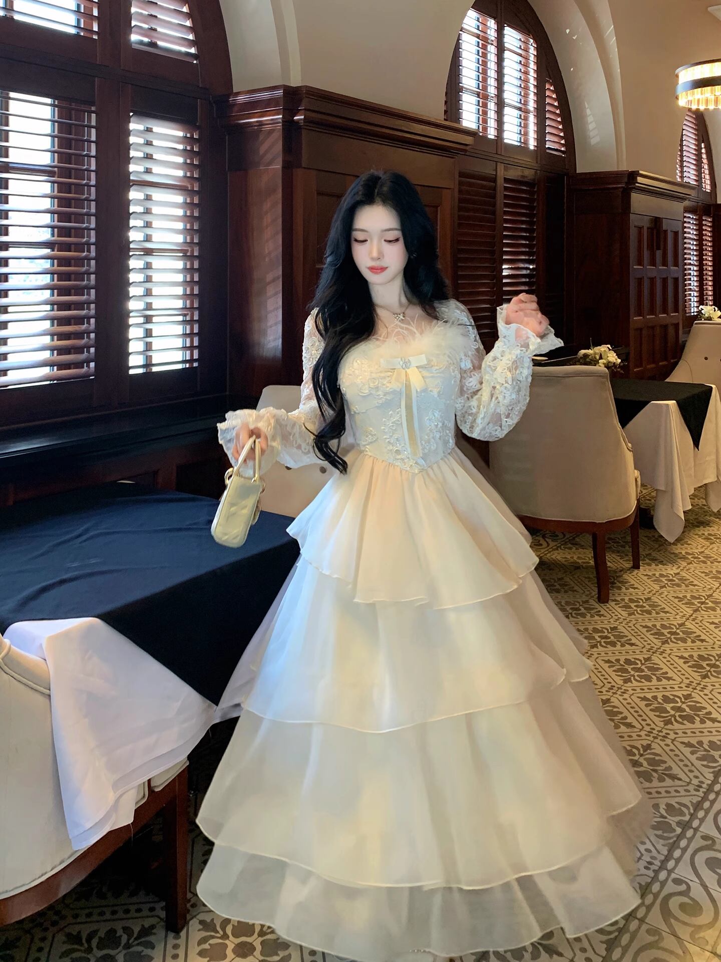【dress】ファードッキングレースワンピース Q7600