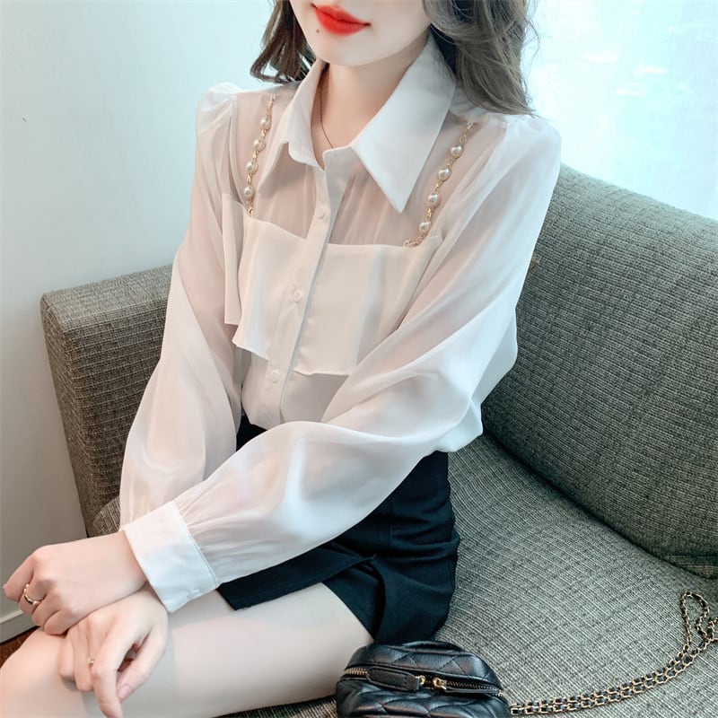 【tops】フリルシャツトップス　M25659