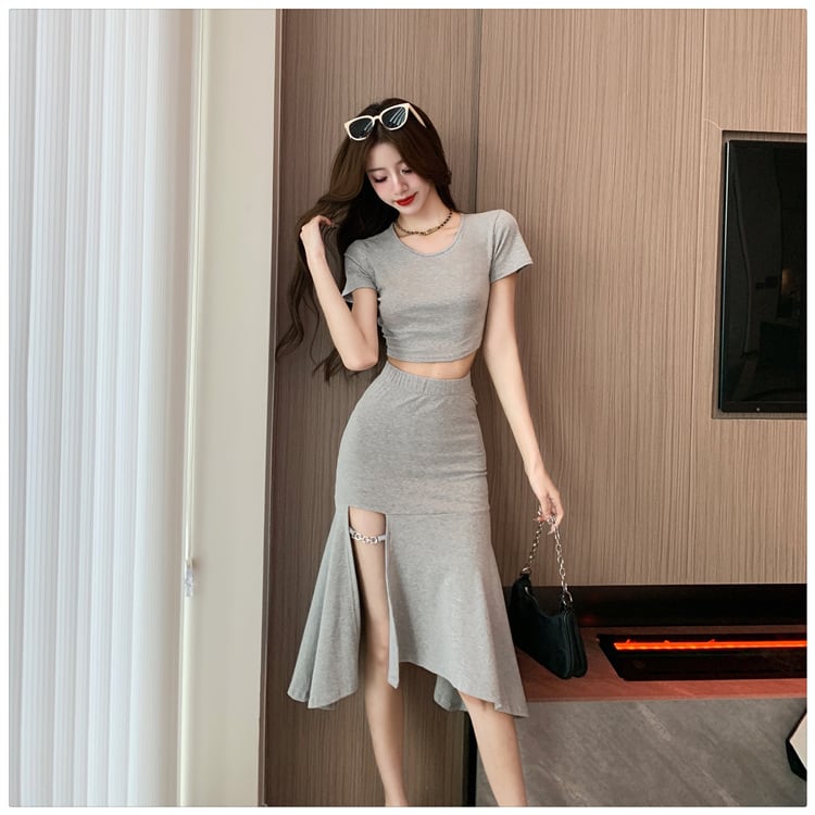 【set】バックで綺麗トップス+マーメイドスカート２点セットG19964