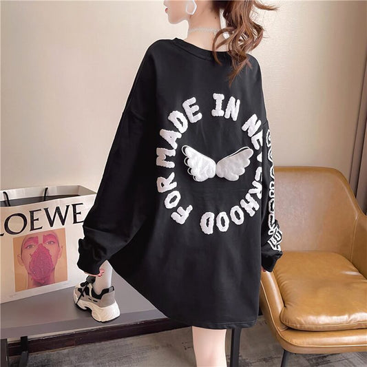 【tops】必ず目を引くラウンドネック長袖英字柄配色ゆったり着回しパーカーF0761