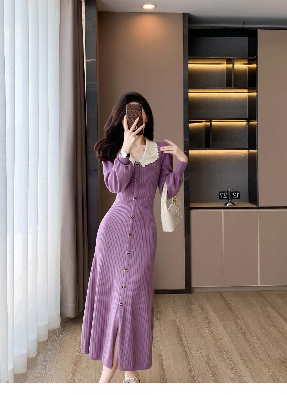 【dress】ボタンデザインニットワンピース　M18657