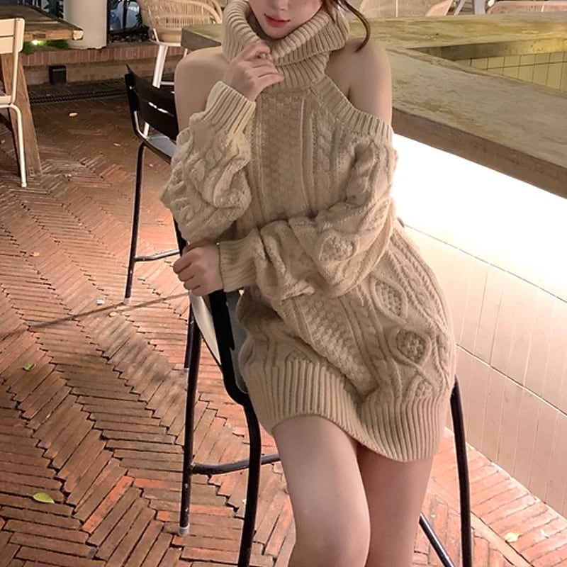 【dress】2wayハイネックホルターネックニットワンピース Q7558