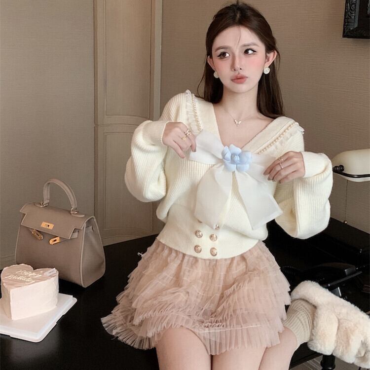 【tops】リボン付きニットセーター　M28472