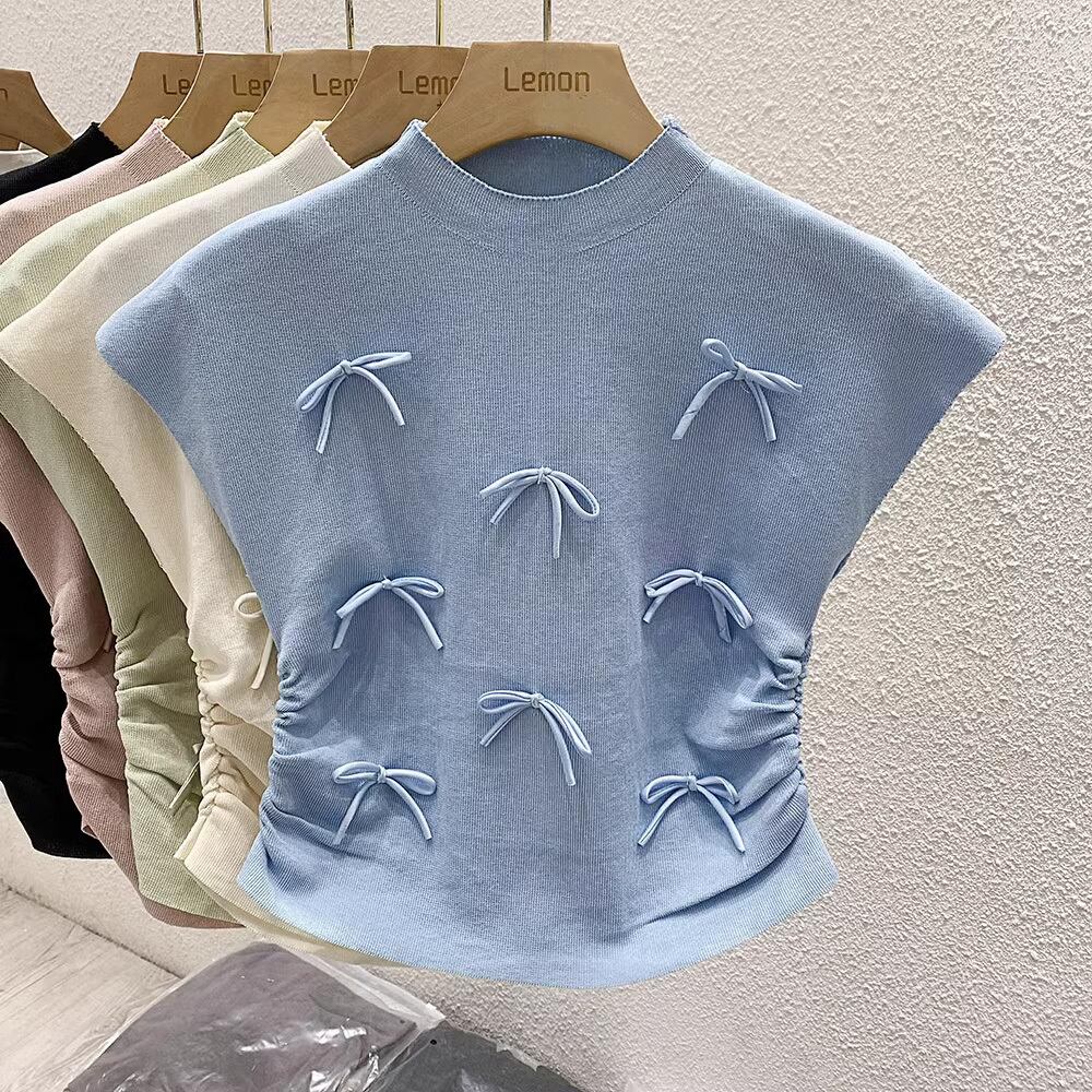 【tops】5色リボンニットタンクトップF7261