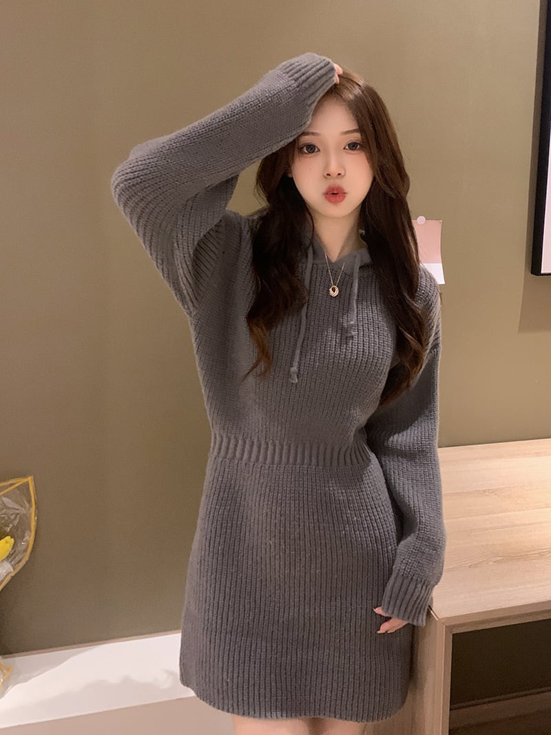 【dress】フード付きニットワンピース　M25351