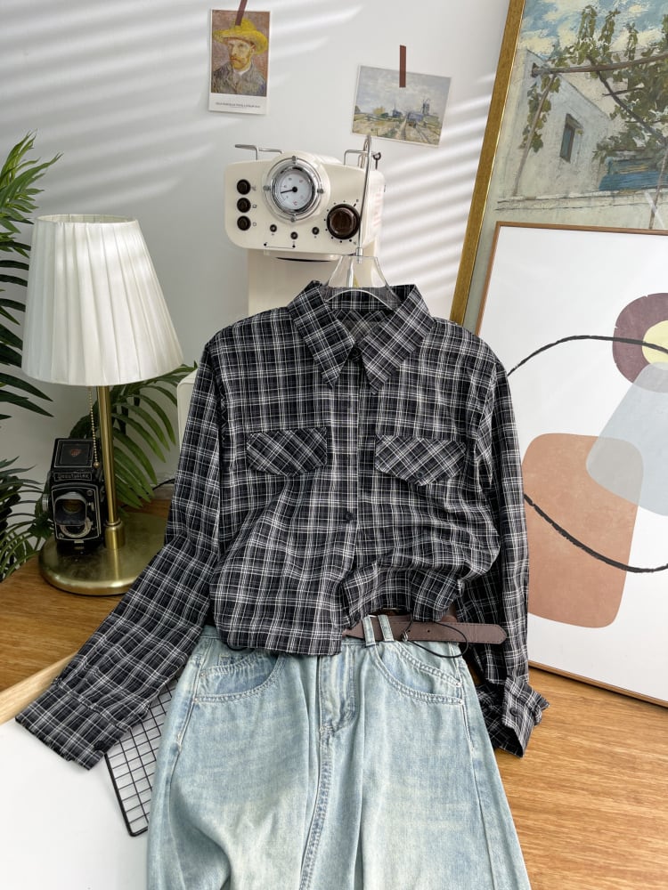 【tops】チェック柄シャツトップス　M25714