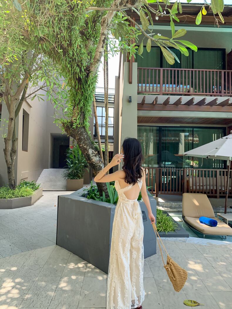 【set】Vネックレースバックで綺麗オールインワンG21327