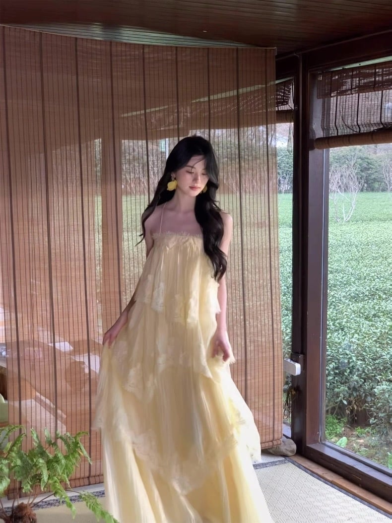 【dress】ティアードロングキャミワンピース Q8358